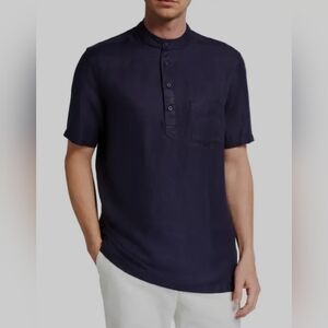 NWT 100% Linen Mandarin Collar Short Sleeve Shirt